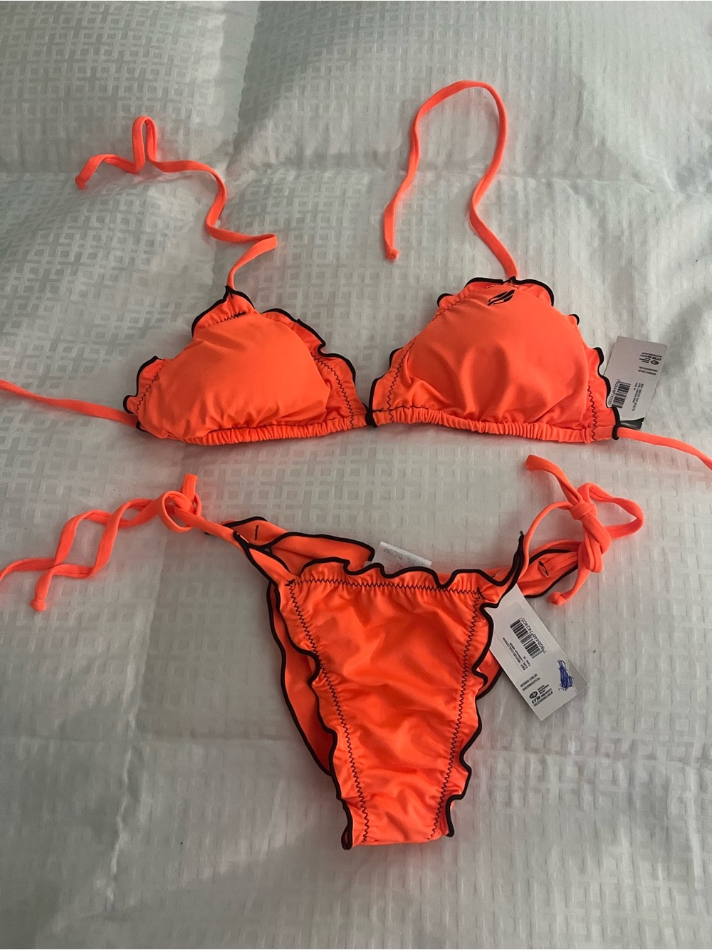 Neon Orange Ruffle Edge Girls' Bikini Set
